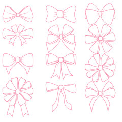 Set of Pink Bow Ribbon outline of different shape