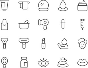 Cosmetology line icons set.