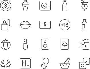 Night club line icons set.