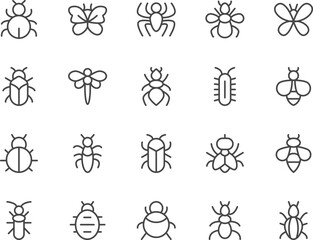 Insect line icons set.