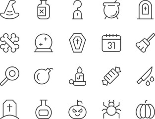 Halloween line icons set.