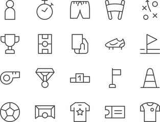 Soccer line icons set.