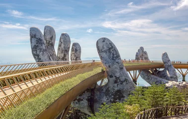 Foto op Aluminium Golden Bridge stone hand bridge and mountain view observatory at the Ba Na Hills Sunworld in DaNang Vietnam  © Jacki