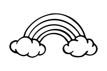 Doodle rainbow with clouds. Vector illustration