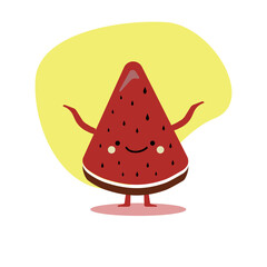 illustration vector of watermelon. Cute cartoon watermelon. Happy emoji. Organic vegetarian healthy food drawing