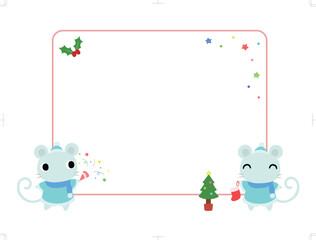 クリスマスの四角フレーム（装飾付）　ネズミ