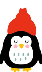 Winter penguin in christmas hat illustration. Perfect for posters, greeting cards, tee, stickers and print.