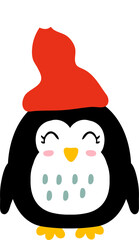 Winter penguin in christmas hat illustration. Perfect for posters, greeting cards, tee, stickers and print.