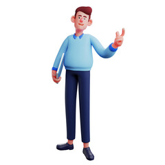  3D illustration. 3D Cartoon Design of Worker with pointing finger. carry a notebook in hand. Shows a smiling expression. 3D Cartoon Character