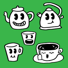 set of hand drawn cute doodles in black and white