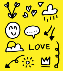 expression doodles set in yellow background