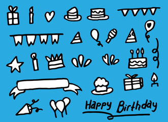 set of hand drawn happy birthday doodles
