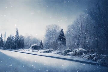 Blurred winter nature background. Urban view. - obrazy, fototapety, plakaty