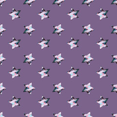 3D stripe  stars pattern. Endless texure on violet background. Print for textile, clothes, bed linen, wrapping paper, scrapbook paper