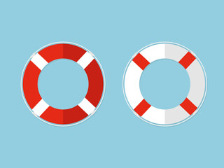 White and Red Lifesaving float or Lifebuoy on Blue Sky Background