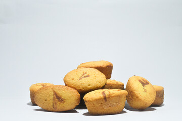 Traditional sponge cake. These cookies are popular during Eid al-Fitr in Indonesia on a white background