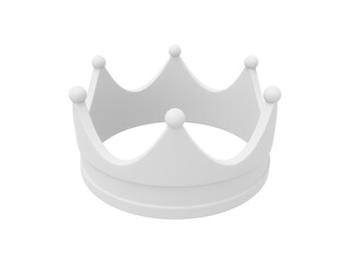 White royal crown, symbol of power, top view. 3d rendering. Icon on white background.
