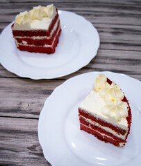 Red velvet cake on wood board