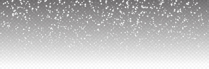 Seamless realistic falling snow or snowflakes. Isolated on transparent background - stock vector. Panorama view