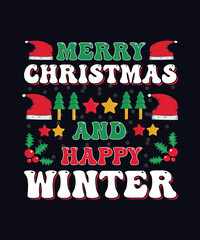 merry christmas and happy winter Christmas typography t shirt design