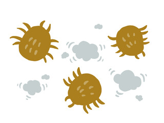 かわいいダニとホコリ／手描きイラスト素材