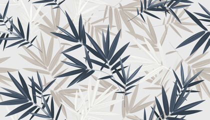 Floral seamless pattern, colorful leaves, bamboo on a light gray background, vector illustration
