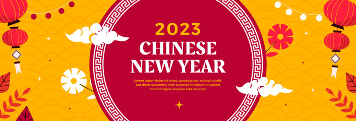 horizontal banner template chinese new year 2023 vector flat design - obrazy, fototapety, plakaty
