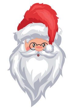 Santa claus face with glasses, christmas hat and white beard for merry christmas card