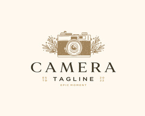 Photography Logo Template with Hand Drawn Camera