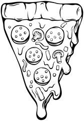 Black and white image of pizza.