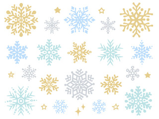 手書き風の雪の結晶と星のイラストセット