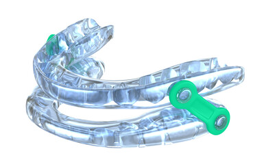 Oral appliance therapy device, sleep apnea treatment.3D illustration - obrazy, fototapety, plakaty