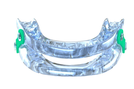 Oral appliance therapy device, sleep apnea treatment.3D illustration