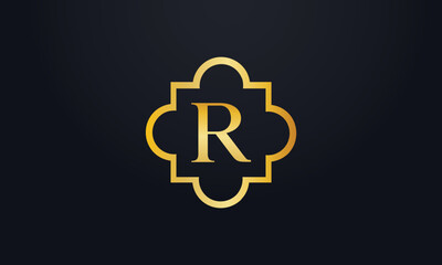 Royal Luxury gold logo monogram vector. Royal company brand logo and snow icon golden flower frame symbol letter with gold frame icon vector