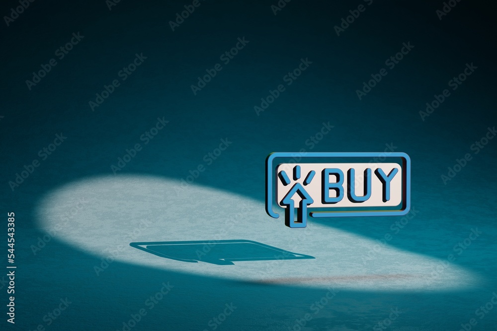 Fototapete beautiful abstract illustrations buy button symbol icon on a dark blue background. 3d rendering illu
