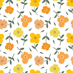Seamless Pattern with Hand Drawn Flower Art Design on White Background