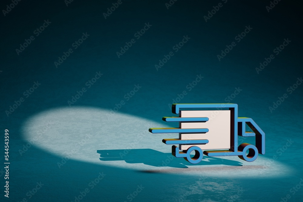 Poster beautiful abstract illustrations delivery truck symbol icon on a dark blue background. 3d rendering 
