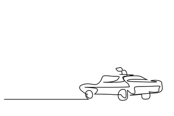 man with his old vintage car drawing one line concept