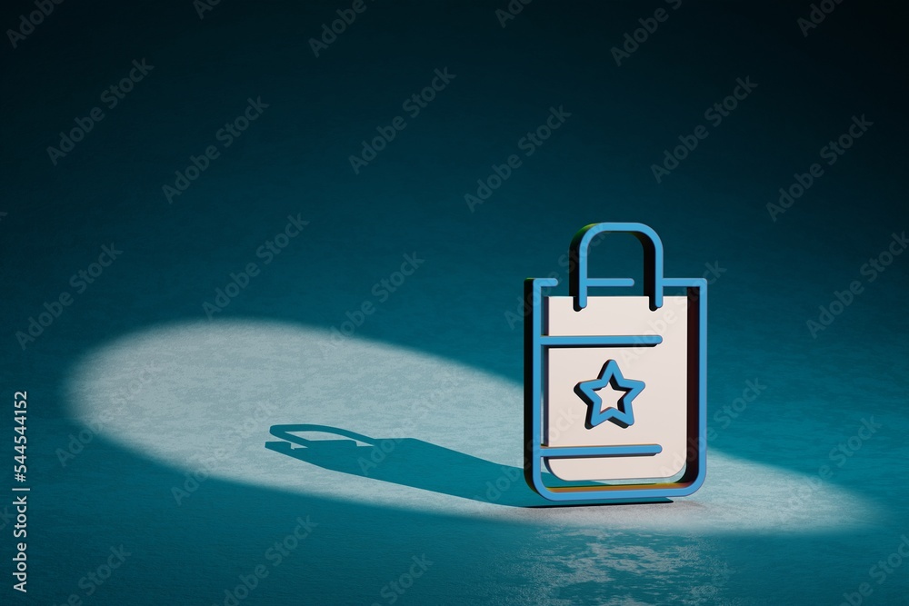 Aufkleber Beautiful abstract illustrations Shopping Bag And Star symbol icon on a dark blue background. 3d rendering illustration. Background pattern for design. Online Shopping..