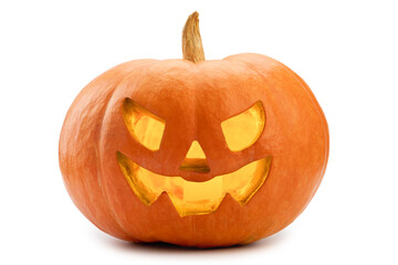alight halloween pumpkin isolated on white background