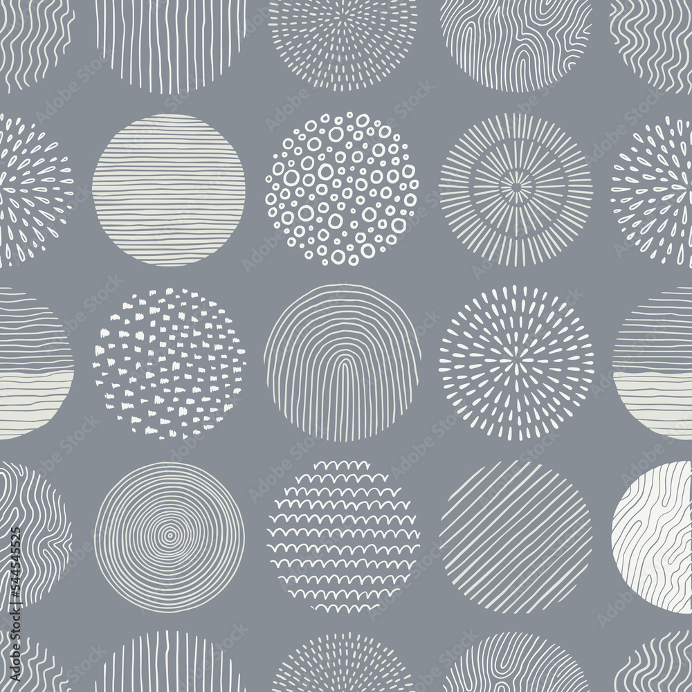 Poster hand drawn black, white circle seamless pattern. doodle style abstracrt textured scribble, stripped,