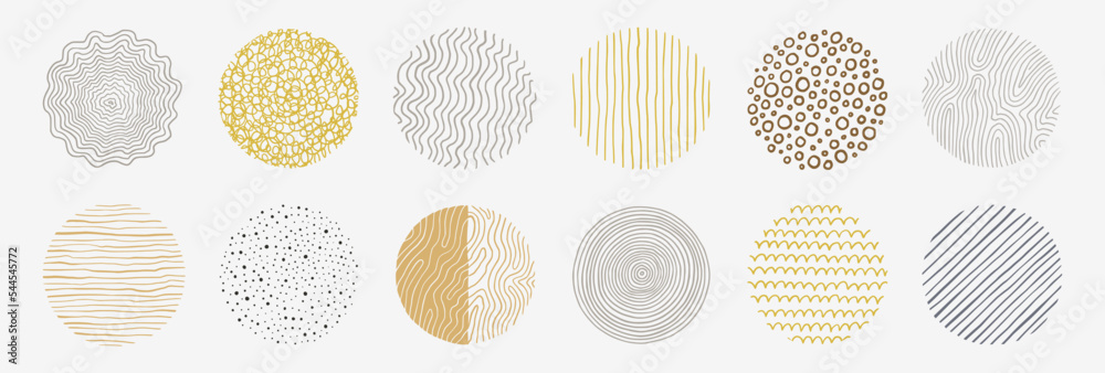 Poster abstract line pattern circle set. hand drawn texture, doodle decorative line, spiral, scribble graph