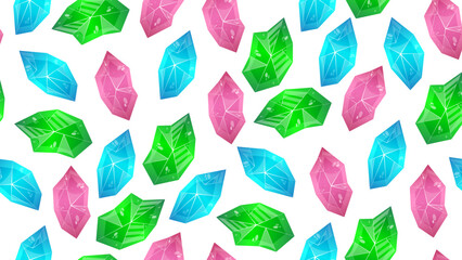 Seamless pattern with magical crystals on white background.