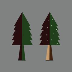 Cartoon tree. Simple flat forest flora, coniferous and deciduous meadow trees, oak pine Christmas tree isolated plants.