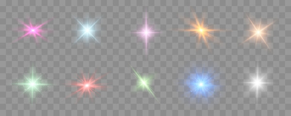Shine glowing stars. Colorful vector lights and sparks isolated.  - obrazy, fototapety, plakaty