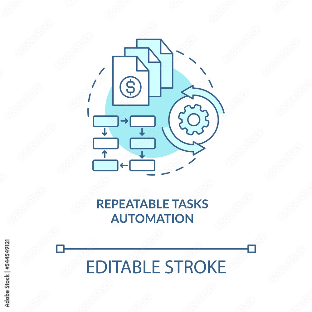Wall mural repeatable tasks automation turquoise concept icon. payroll processing software abstract idea thin l