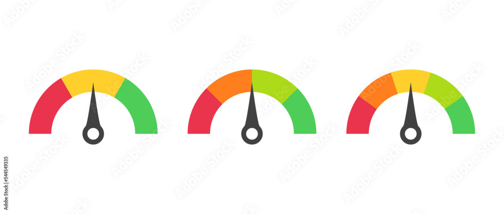 Aufkleber Feedback Speedometer slider icon sign with Satisfaction meter scale and arrow direction, tachometer level scale with rating frame - Speed indicator sign button - Fast speed signs