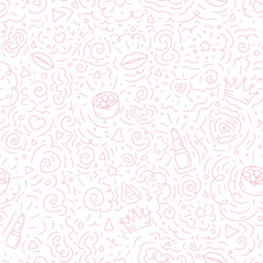 doodle pattern for baby girl in pink color, cosmetics background for princesses