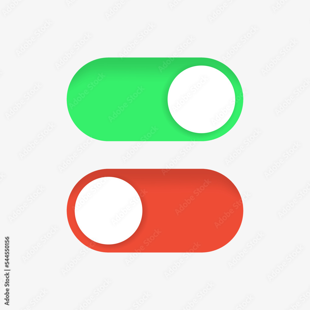 Poster on off toggle switch buttons . switch toggle slider icon with red and green button. turn on and turn off icons buttons, web UI interface vector illustration signs
