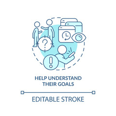 Understand goals turquoise concept icon. Stop doomsurfing tip for parents abstract idea thin line illustration. Isolated outline drawing. Editable stroke. Arial, Myriad Pro-Bold fonts used